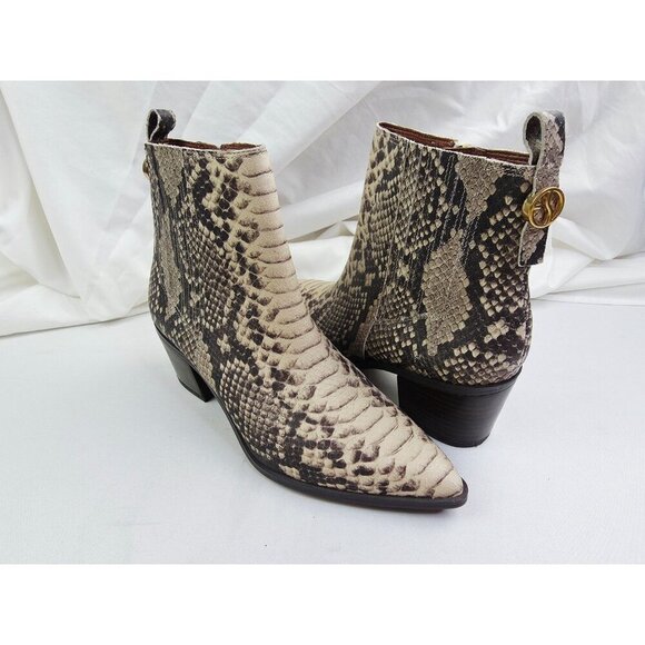 Franco Sarto Size 7M Womens Snake Print Side Zip Shay Logo Tag Ankle Boots - Picture 7 of 14